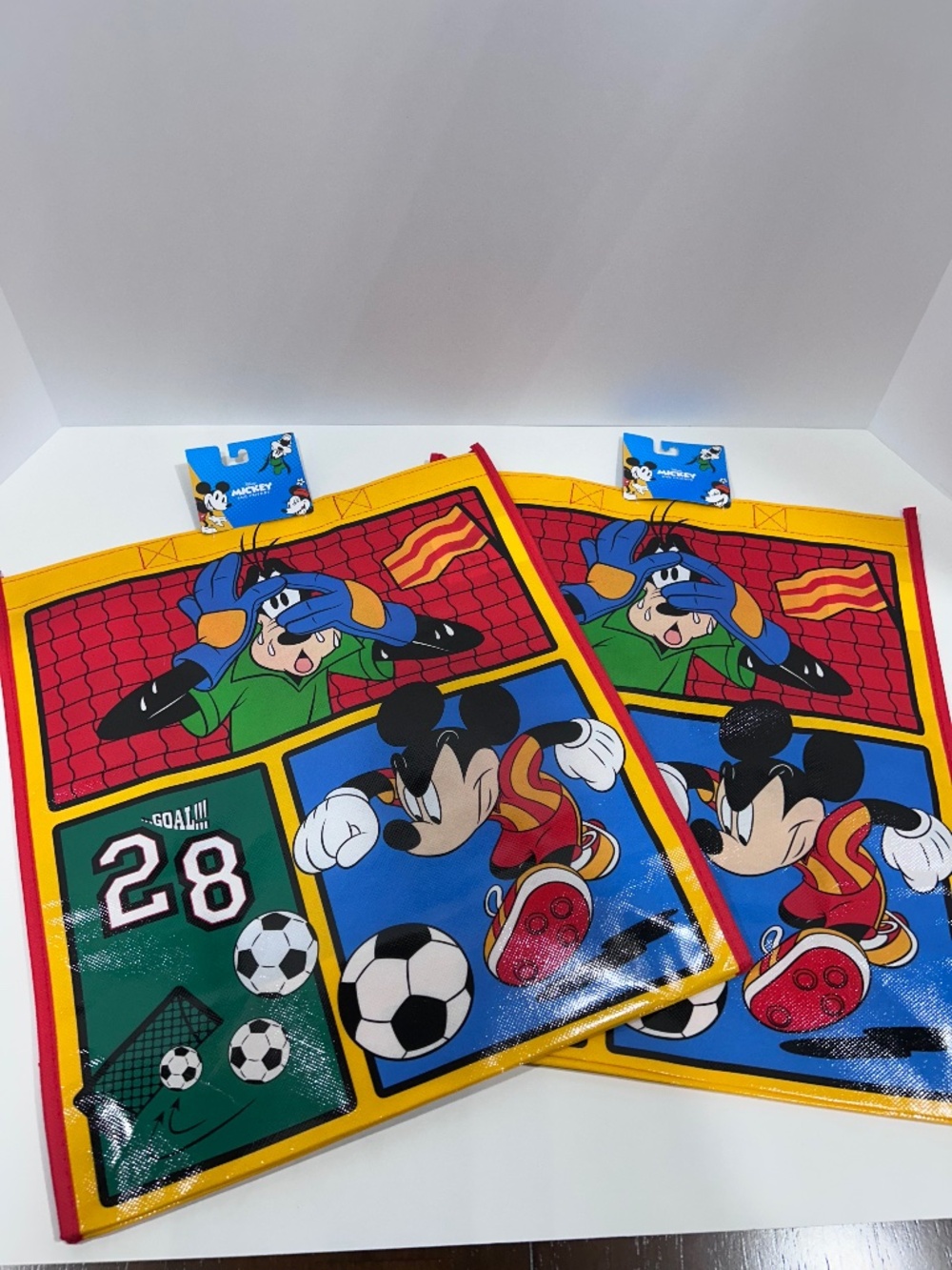 NEW Reusable Disney Mickey Goofy Soccer theme Grocery/Shopping Bag- 2 pack Multi